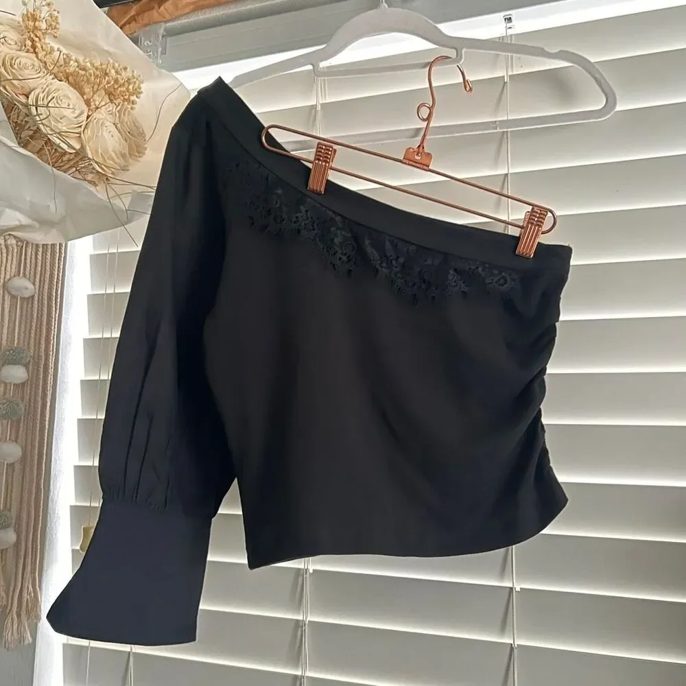 Anthropologie One Shoulder Puff Sleeve Top | small boho elevated basic